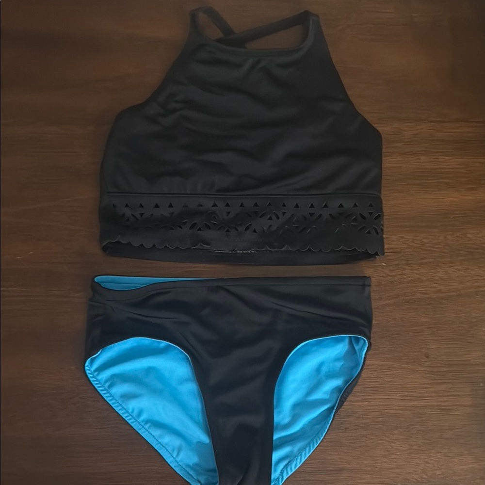 Justice Black and Blue Bikini Set with Sporty Design